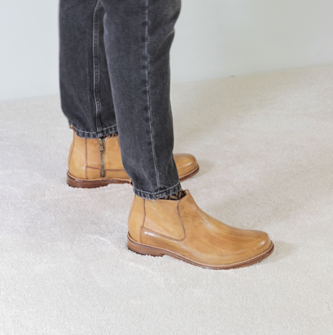 Comfort Step Handmade classic light brown leather men's ankle boots