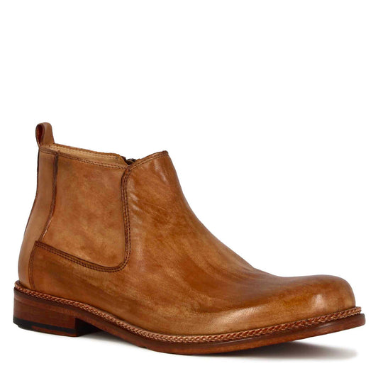 Comfort Step Handmade classic light brown leather men's ankle boots